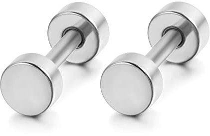 Flongo Männer Ohrstecker Knopf Frauen Ohrringe, 3-14mm Gestüt Stecker Flach Ohrringe Ohrstecker Ohrhänger Silber Taper Fake Plug Tunnel Piercing Herren,Damen