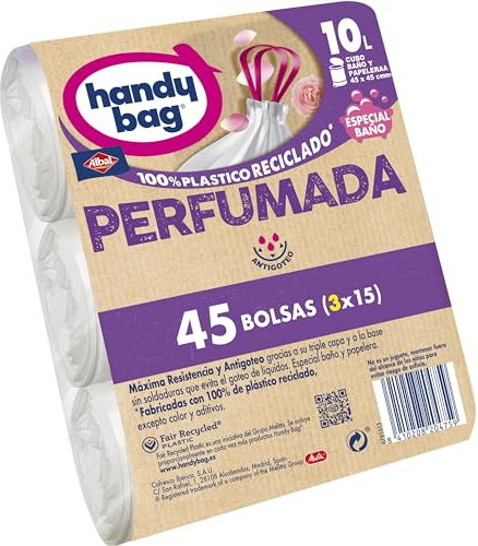 Handy Bag Bolsas de Basura 10L Baño , Extra Resistentes, Perfumadas, 45 Bolsas