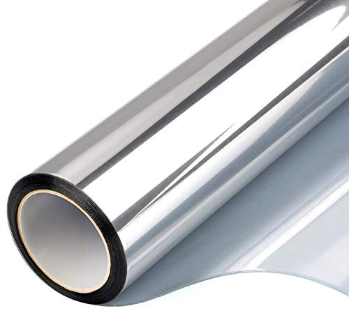 FILMGOO One Way Window Film Privacy Mirror Tint Glass Door Vinyl Stickers Paper Static Cling (17.5 Inch x 15.7 Feet, Silver)