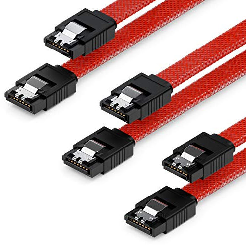 deleyCON 3x 50cm SATA 3 Nylon Cable Set Cable de Datos Cable de Conexión 6 Gbit/s Placa Base HDD SSD Disco Duro 2 Conector S-ATA Recto Rojo