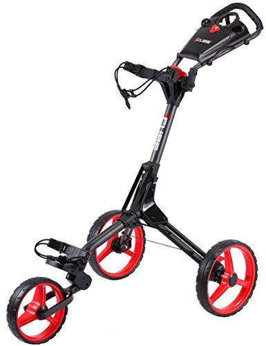 SkyMax Golf CUBE 3 Push Folding Trolley Compact Design Cart - Charcoal/Red