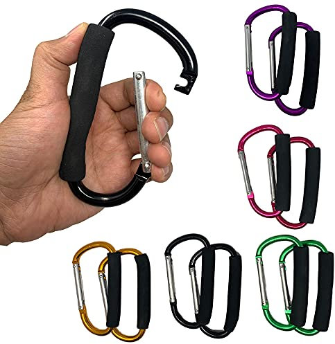 Pack of 2 Universal Large Buggy Clips Pram Pushchair Stroller Clips - Carabiner Stroller Hook Organizer for Hanging Purses, Diaper Bag, Shopping Bags, Clip Fits Single, Car Seats and Joggers (Black)