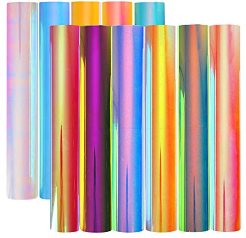 Stardustworkx Opal Holographic Iron on Vinyl Holographic Heat Transfer Vinyl Rainbow Vinyl Glitter HTV Metallic HTV Sheets Bundle 4 Chameleon Iridescent 11.4X9.8 for Cricut Silhouette Heat Press