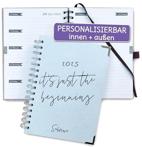 FEENSTAUB Taschenkalender 2025, mit Namen & Wunschtext personalisierter Taschenkalender, Kalendarium & Innenblätter wählbar, A5 Organizer, Kalender A5, Terminbuch 2025, Design Typo