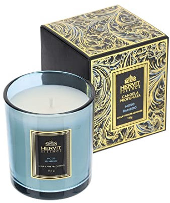 Hervit Candela profumata profuma Ambiente MOSO Bamboo Vetro Azzurro 7x8 cm