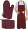 LEFUNDA® Ofenhandschuhe Topflappen 4er Set, Hitzebeständige Topfhandschuhe Baumwolle, Grillhandschuhe, Ofen Handschuhe (Rot (2 Ofenhandschuhe + 2 Topflappen + 1 Schürze), 5er Set - Große)