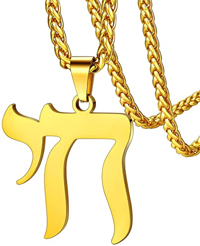 FaithHeart Collier Chai Hebreu Homme Femme Pendentif Juive Hébraïque Acier Inoxydable/Or/Noir avec Chaîne 55+5 cm,Bijoux Juif Personnalisable pour Ado Garçon (Boîte Cadeau)