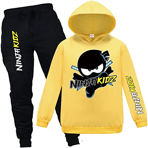 Forlcool Gamer Merch Hoodies and Pants 2pcs Tracksuits for Kids Gamer Comfortable Casual Suits (Yellow,5-6 Years,5 Years,6 Years)