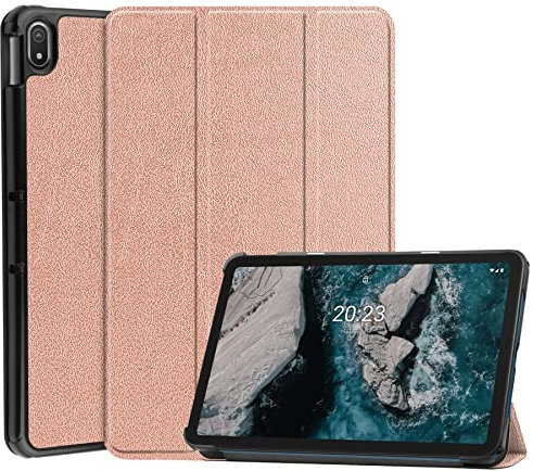 TEYOON Case for Nokia T20,Tri-Fold Smart Shell Stand Ptotection Cover for Nokia T20 (Model TA-1392 / TA-1394 / TA-1397) 2021 Release Tablet,Rose gold