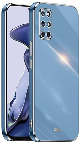 EASSGU Galvanisierter Rahmen Handyhülle für OnePlus 8T / OnePlus 9R (6.55 Inches), Weiche TPU Silikon Schutzhülle - Navy Blau