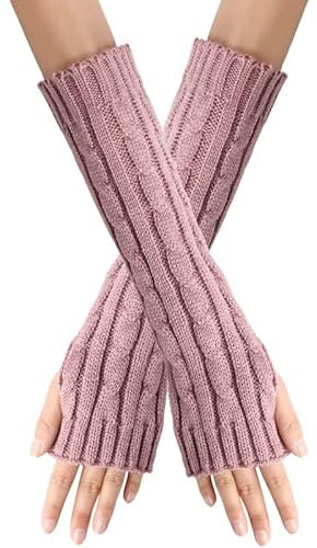 Winter Armstulpen Pulswärmer für Damen,Winter Handschuhe Gestrickte Fingerlose Handschuhe Fäustlinge Kurzer Armwärmer Stricken Armlinge Gestrickte Arm Handwärmer Stulpen für Herbst Winter,Rosa