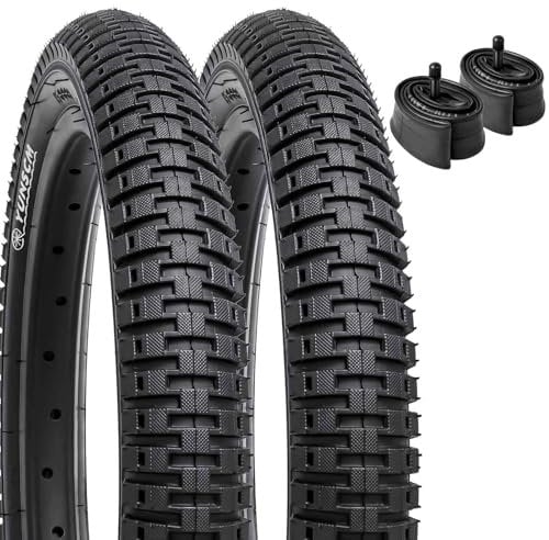 YunSCM 2er-Pack 16 Zoll Fahrradreifen 16x1.95 Mantel 54-305 Plus 2er-Pack 16 Zoll Schlauch 16x1.75/2.125 AV32mm Valve kompatibel Kinderfahrrad 16x1.95 Reifen und Schlauch