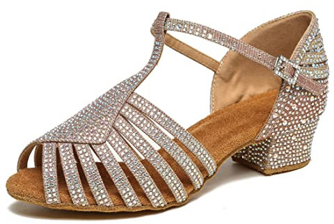 Miyoopark Damen Latein Tanzschuhe mit Strass Braut Hochzeit Party Schuhe L558 Gold 4cm Absatz EU 37.5