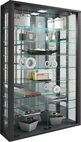 VCM Glasvitrine Hängend | Vitrine Mit ESG-Sicherheitsglas | Maße ca. H. 91 x B. 59 x T. 18 cm | Hängevitrine | Modern und Platzsparend | Vitrosa Mini Spiegel Schwarz