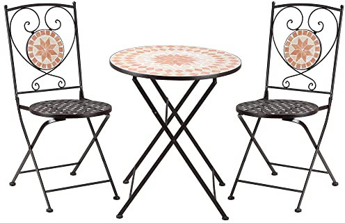 Outsunny 3 Piece Mosaic Bistro Set, 2 Folding Chairs & 1 Round Table Outdoor Furniture for Outdoor, Balcony, Poolside, Yellow