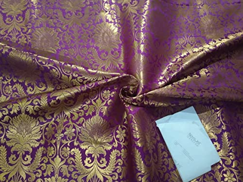 Tessuto broccato di seta viola profondo con colore oro metallizzato 44 largo BRO802 [2] Brocades/Jacquards