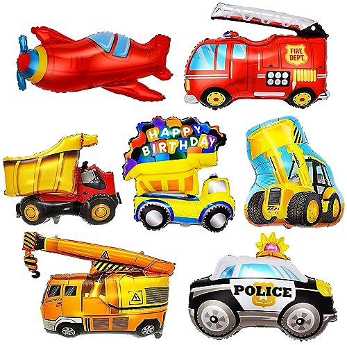 7 Stück Bagger Ballon, XXL Folienballon Baufahrzeug, bagger luftballons, Bagger Deko Kindergeburtstag, Bagger Traktor Ballons für bagger Thema Party Geburtstag Abschluss Dekorationen
