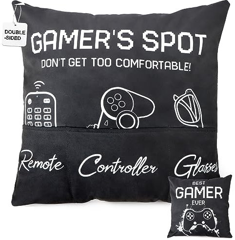 COLOFALLA Gamer Gifts for Boys Gaming Cushion Cover 18x18inch Pockets Design Double Sided Gaming Gifts for Boys Gamer Bedroom Accessories