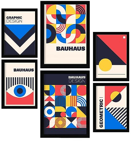 Nacnic Set von 6 Drucken im Bauhaus -Stil 4 Geometrische Designkollektionsabdrücke Ästhetische dekorative Drucke für Ihr Wohnzimmer, Schlafzimmer, Zuhause Größen A4 und A3