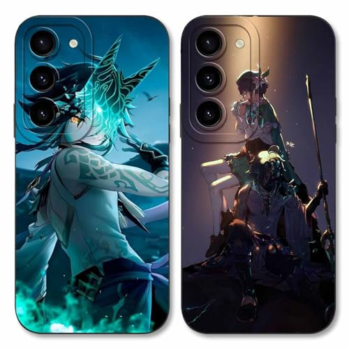 2 Stück Handyhülle für Samsung Galaxy S23 5G Hülle 6.1 Zoll, Anime Motiv Genshin Impact Xiao Venti Manga Muster Schutzhülle Jungs Case Schutz der Linse Design Silikon TPU Cover Stoßfest, Schwarz1