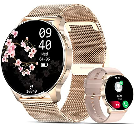 niolina Smartwatch Damen mit Telefonfunktion, 1.32 Zoll HD Armbanduhr Uhr mit Pulsmesser Schlafmonitor Schrittzähler 20 Sportmodi Sport Fitness Tracker für Android iOS,Roségold