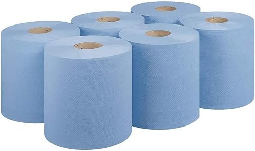 Luxtrous- Centrefeed Paper Tissue Rolls - Embossed Pattern Hand Towel - for Home Office Warehouse Bathroom Garage Kitchen, Wipe Away - Wall Mounted Lockable Rolls - 2-Ply (Blue, Pack of 6)