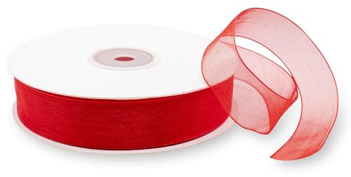 Decoraparty Nastro in Organza Rosso spessore 2 cm, Nastrino Decorazione Elegante per Regalo, Bomboniera, Matrimonio, San Valentino, Compleanno, Natale, Capodanno, Celebrazione - 20 mm x 50 metri