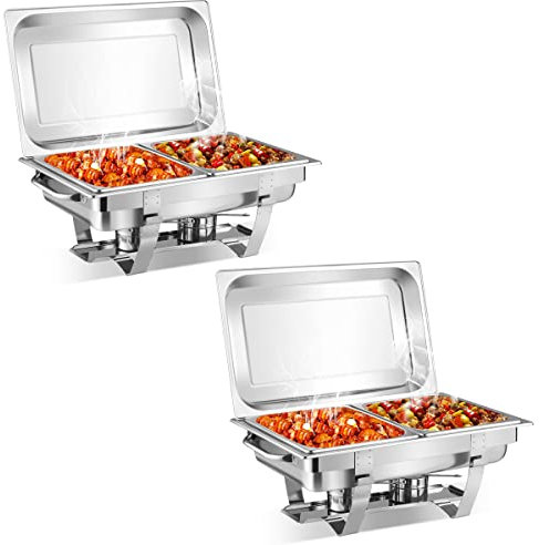 GiantexUK Double Chafing Dish, 9L Stainless Steel Chafer Set with Food Pan, Water Pan and Fuel Holder, Food Warmers Parties Buffets(2 Separate Food Pans)