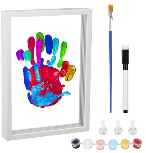 Miawtro DIY Familie Handabdruck Set, Transparentes Baby Handabdruck und Fußabdruck Set, basteln Hand Farbe,Bastel Fotorahmen aus Holz, Geschenke für Die Babyparty und frischgebackene Eltern.