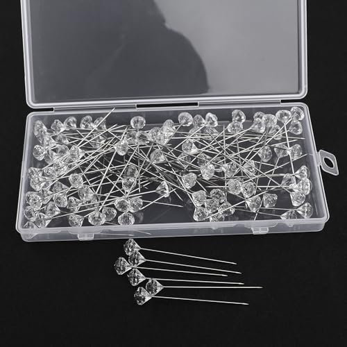 100 Stück Dekonadel,53mm Diamant Blumenstrauß Pins Stecknadeln Lang mit Transparente Box geeignet für Hochzeitsanstecker, Strauß, Partydekoration