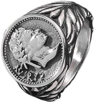 Xujuika Caesar-Ring, römischer Kaiserring - Vintage römischer Münzring für Männer | Vintage römischer Caesar Ring, Edelstahl Statement Daumen Mittelknöchel Fingerring, Herrenring, römischer Münzring