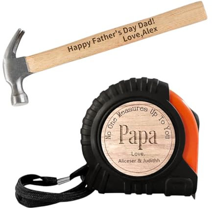 ALICESER Ensemble de marteau-mètre ruban personnalisé pour papa, personne ne mesure jusqu'à vous papa, marteau à manche en bois gravé personnalisé, ensemble d'outils pour fête des pères, cadeau