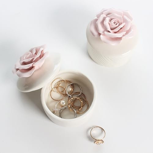 WXMYOZR Boîte À Bijoux Blanc avec Porcelaine De Couvercle, Boîte À Bijoux en Céramique Florale pour Filles Femmes Petits Bijoux Organisateur Contenant Un Collier De Boucle d'oreille