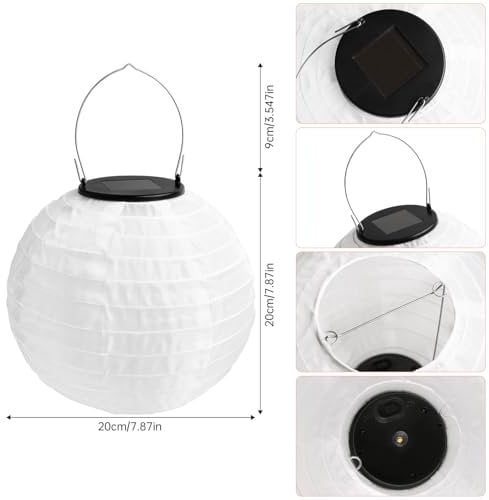 Yomaido Solar Lampions für Outdoor-Beleuchtung, 20cm LED Papierlaternen, Wetterfest, Wasserdicht Nylon, Hochzeit-Fest-Deko (Warmweiß)