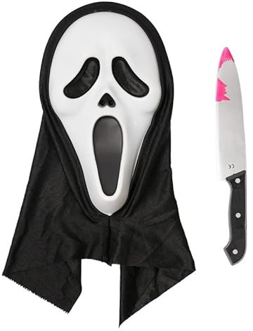ELINA Cara de Fantasma Aterrador Máscara con Juguete Cuchillo Disfraz de Cosplay de Scream de Carnaval de Halloween Accesorio