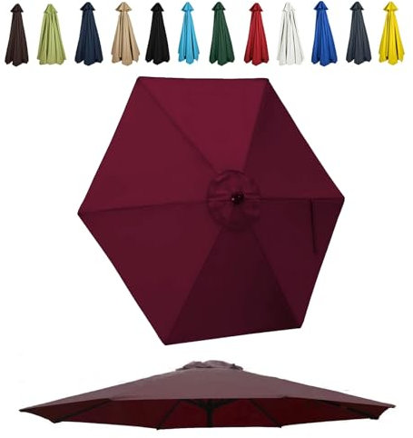 JEDAL Auvent de Remplacement pour Parasol de 200cm 250cm 270cm 300cm toile de rechange de Parasol 6 Baleines Housse De Rechange de Polyester de Parasol de Terrasse UV30+(Vin rouge,200cm)