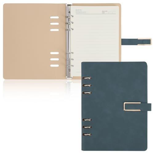 Skycase A5 Ringbuchordner aus PU-Leder, 6-Ring-Mechanik, inkl. A5 Füllpapier, Dunkelblau – Praktischer Planer, Notizbuch & Ordner für Schule, Studium & Büro