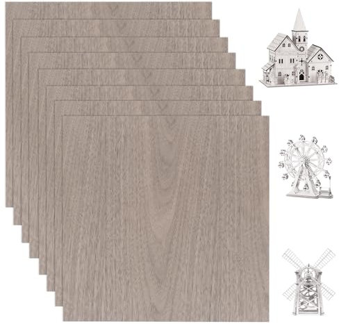 YAYODS 8 fogli di compensato 3 mm – compensato 300 x 300 mm – Pannelli in legno di noce taglio su misura – legno laser 3 mm – Pannelli di compensato – Noce legno lamellare per decorare, bricolage,