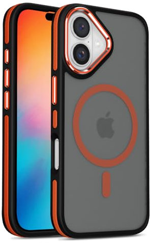 Hitaoyou Magnetic Case for iPhone 16, 6.1 Translucent Matte Shockproof Protective Case Cover [MagSafe Compatible] Orange