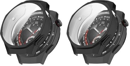 QJONSIU Étui pour Huawei Watch GT 5 Pro 46mm avec Protection D'écran, [2-Pack] [Anti-Rayures] Étui de Protection en TPU Souple pour Huawei Watch GT 5 Pro 46mm-Noir