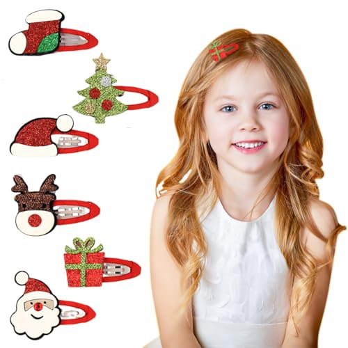 6 Stück Weihnachten Haarschmuck, adventskalender füllung,Glitter Weihnachts Haarspangen Haargummis Karikatur Snap Haarklammern für Mädchen Kinder