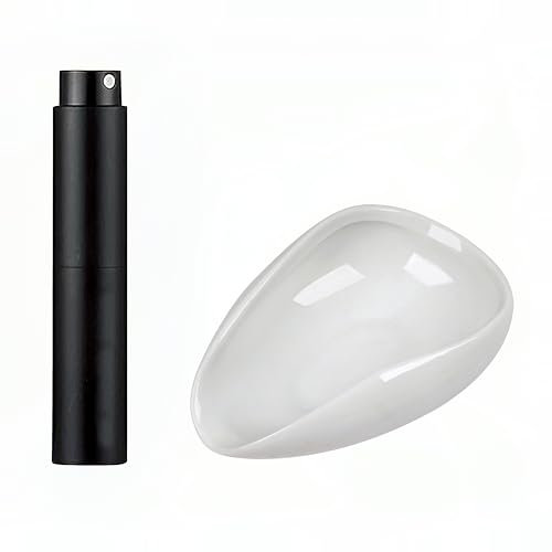 Coffee Bean Dosing Cup and RDT Spray Bottle Kit for Espresso Ceramic Ruffled Leaf Shaped Measuring Tray and Sprayer Set for Reducing Coffee Ground Static (White)