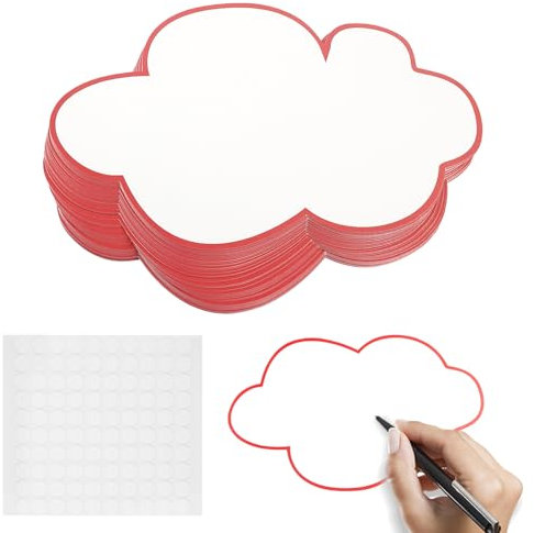 51 Stück Moderationskarten Karteikarten Leer Wolken, Rund Moderationskarten Set mit 50 Selbstklebende Klettband, für Büro, Schule, Präsentationen, Vorträge, Moderationen,Flipchart Papier(23x14cm)