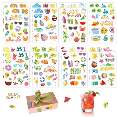 Sticker Fotoalbum, Sommer Hawaii Tropen Strand Aufkleber Set 16 Stück für Scrapbooking Fotoalbum Urlaubserinnerungen Sommer Dekoration Scrapbook Set Aufkleber