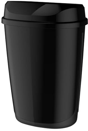 Hypafol Mülleimer 32L Schwarz glänzend– Abfalleimer mit Müllbeutelring –Wand- & Standmodell – Hochwertiger Kunststoff