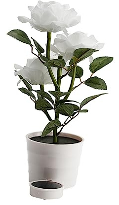 Solar Rosenblumenlicht mit 3 Leds, Weiß, Abs, für Raum | 2v 110 Ma Solarzellen, Integrierter Controller, Kabellos mit Schalter, Festlich zu Weihnachten