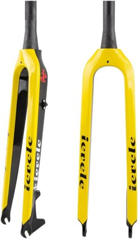 KANGXYSQ 26/27,5/29''/29L Fourche Rigide VTT Fibre De Carbone Fourche Rigide Vélo 28,6 Mm 1-1/2'' Tube Conique Fourche Rigide Frein À Disque Fourches Avant Vélo QR(Giallo,29in)