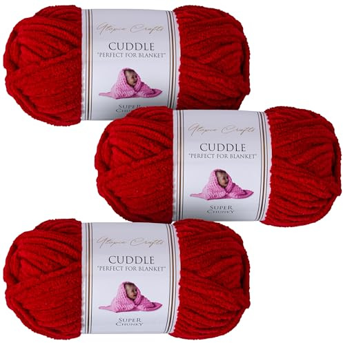 Utopia Crafts Cuddle - Filato morbido in ciniglia super grosso, per lavorare a maglia e uncinetto, 3 confezioni da 100 g (ciliegia)