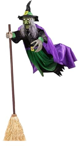 Animierte Halloween-Dekorationen Für Draußen Gruselige Fliegende Schwebehexe,6ft Lange Fliegende Hexe Animierte Halloween-Requisiten Mit Gruseligen Geräuschen Und Lichtern Für Die Gartendekoration