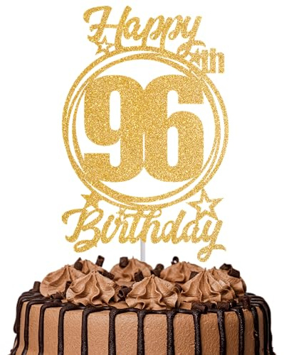 1Pc Happy 96th Birthday Cake Topper – Gold Glitter “Cheers to 96 Years” Decoration | 96 & Fabulous Cake Topper for Women Men | Birthday Party or Anniversary Cake Decor Supplies
